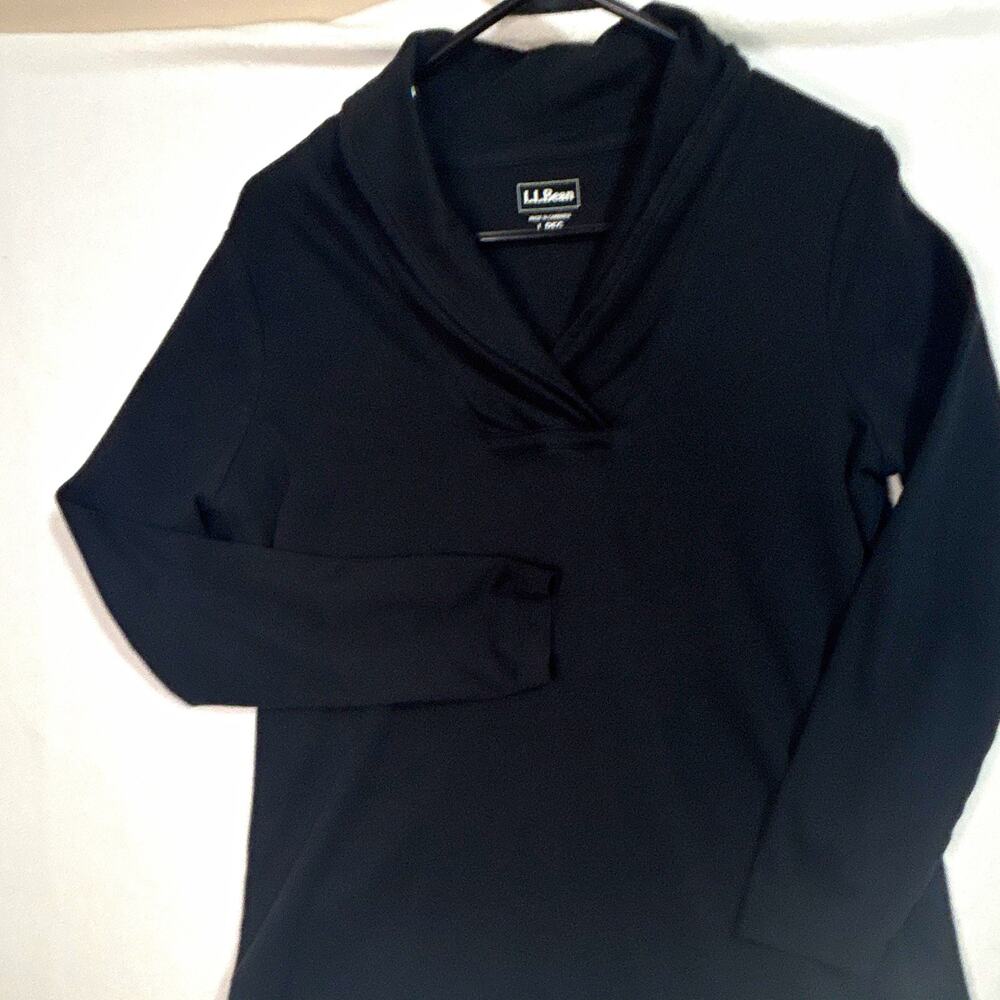 L.L.Bean Women's Black Cowl Neck Long Sleeve Cotton Knit Top L Regular